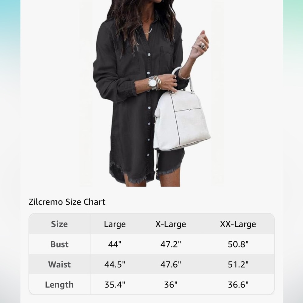 Zilcremo Women Denim Shirt Dresses Long Sleeve Distressed Jean Dress Button Down - Picture 9 of 9